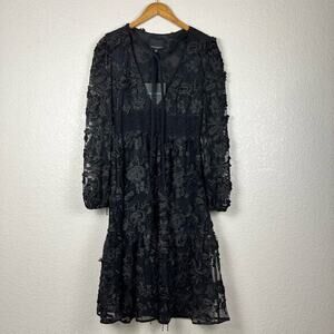 Cynthia Rowley Harlow Dress Womens 6 Black Applique Lace Embroidered Fairygrunge